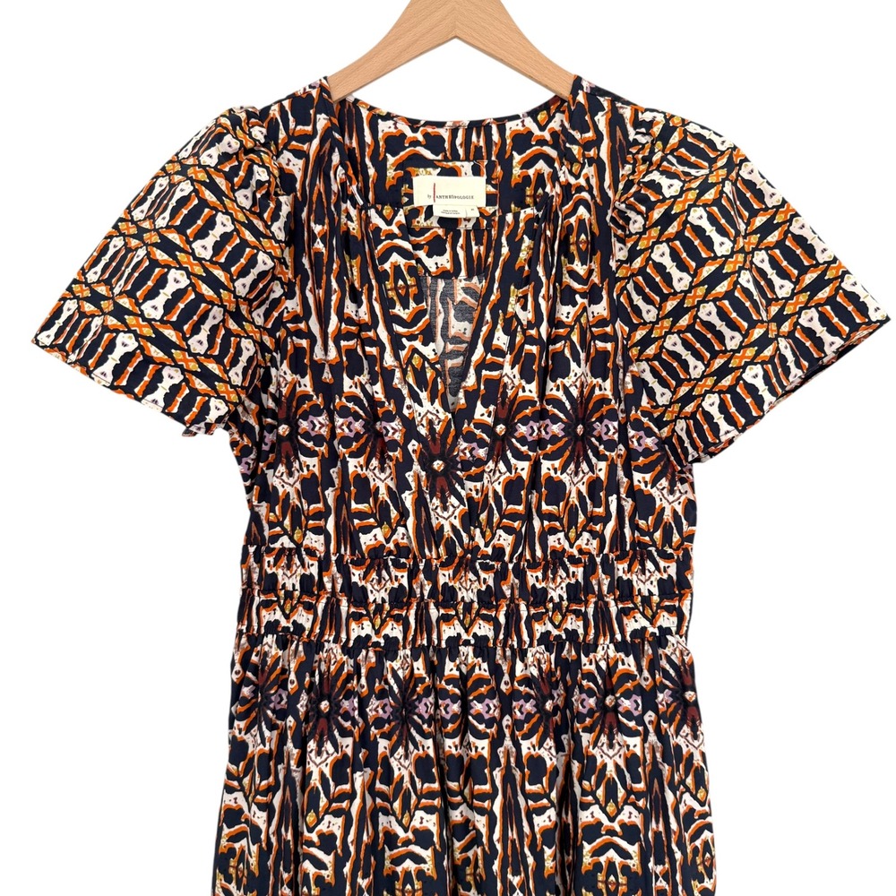 Anthropologie Somerset Maxi Dress Navy Orange Geometric Print Size M - Picture 7 of 10